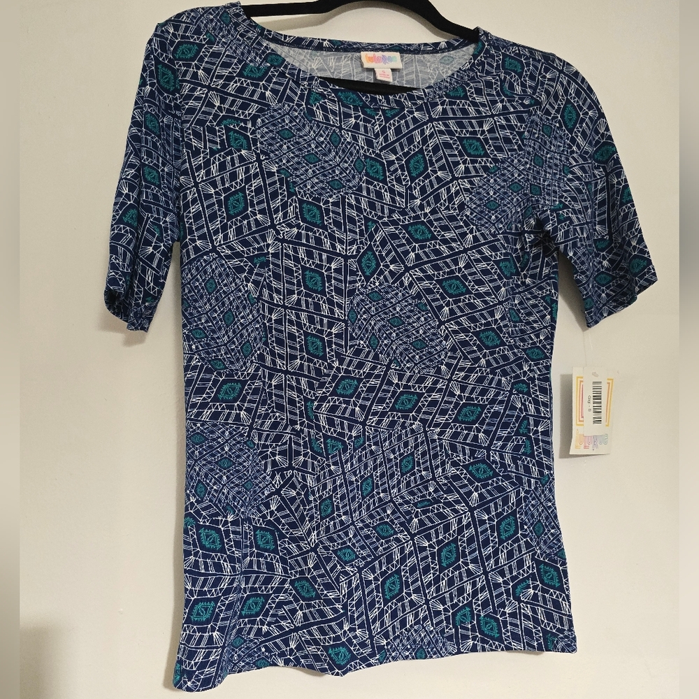 LuLaRoe Blue and Teal Geometric Top